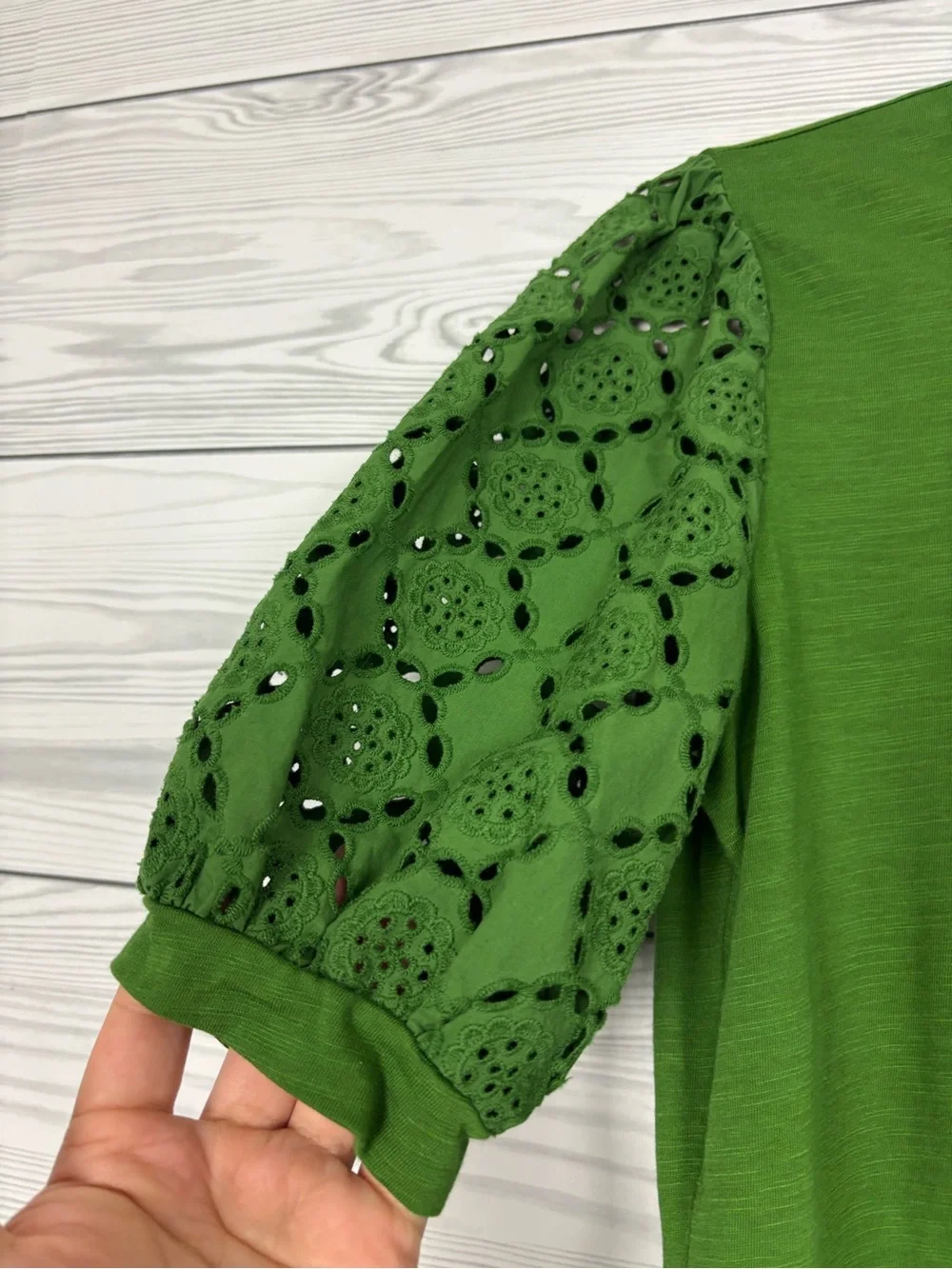 Boden green Eden puff sleeve henley blouse size 8